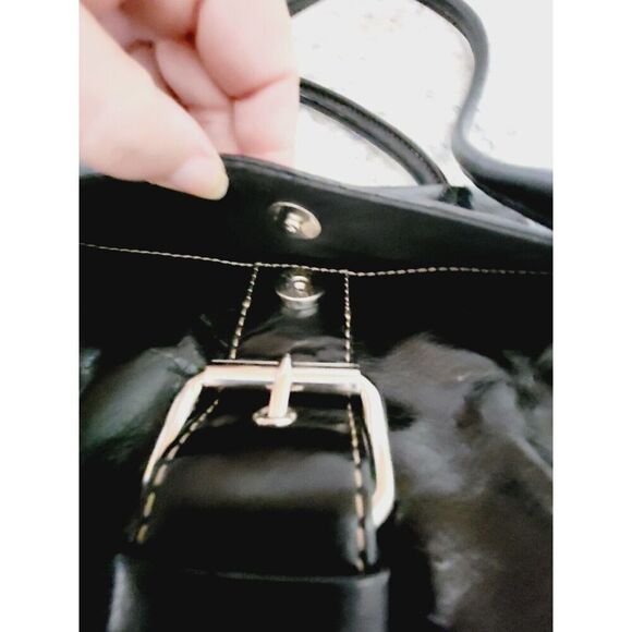 Giani Bernini Black Leather Bag Purse White Stitching‎ Silver Hardware Vintage - Picture 9 of 16